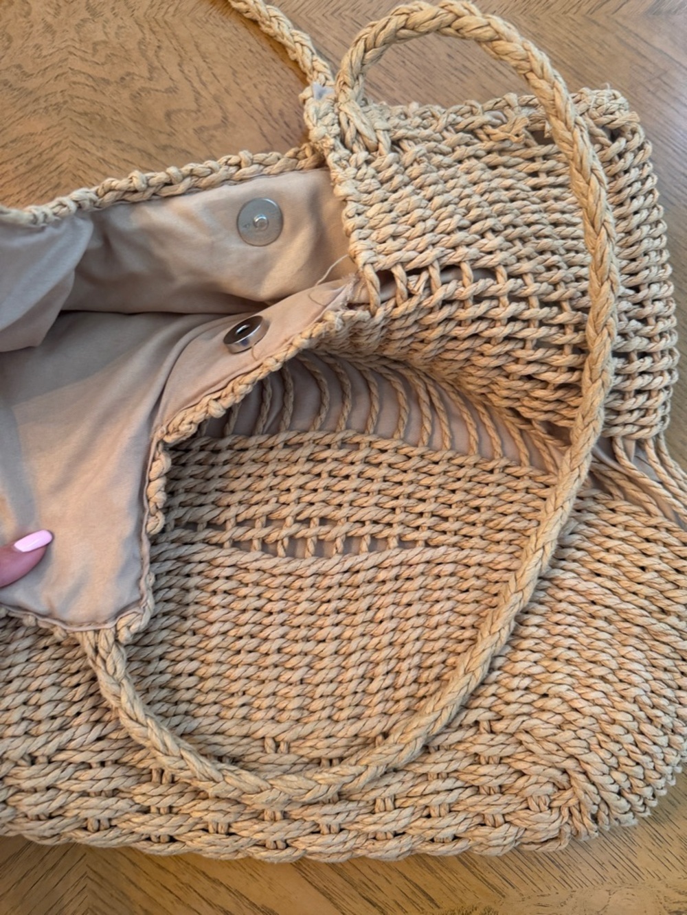 Woven Straw Tote Bag - Beige - Picture 3 of 7